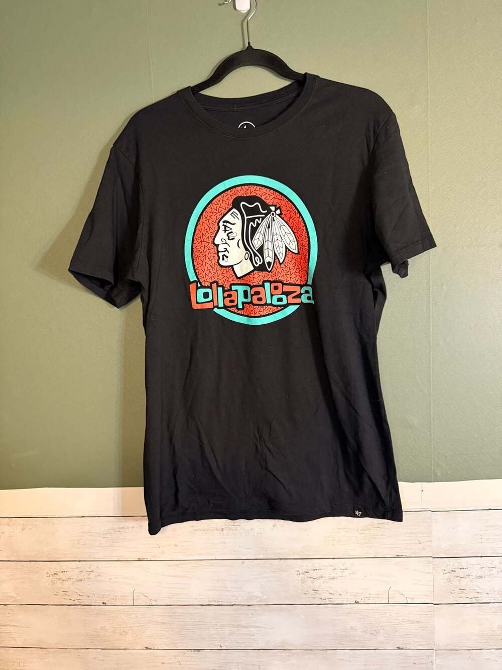47 Brand Lollapalooza Chicago Blackhawks T-Shirt Mens Medium Black Cotton Tee